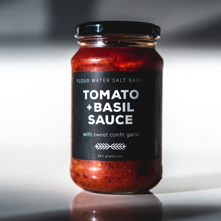 tomato, basil & confit garlic pasta sauce flour water salt bakery