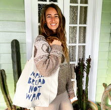 Load image into Gallery viewer, flour water salt &#39;make bread not war&#39; tote
