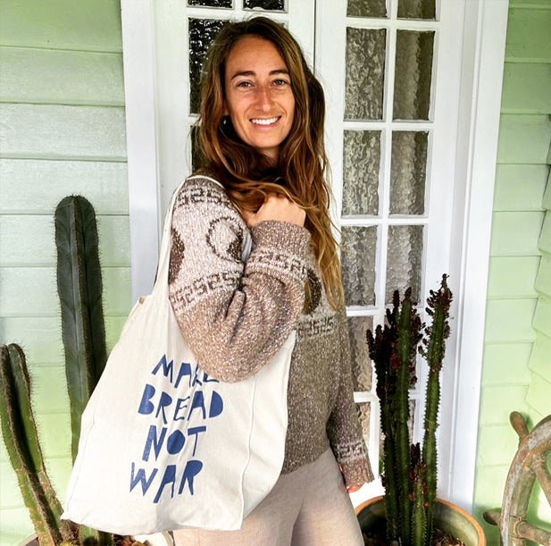 flour water salt 'make bread not war' tote